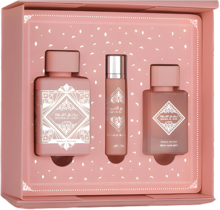 Lattafa Badee Al Oud Noble Blush  3 pcs Gift Set   100ml EDP + 12ml Travel Spray + 50ml Hairmist set  - Just Perfume