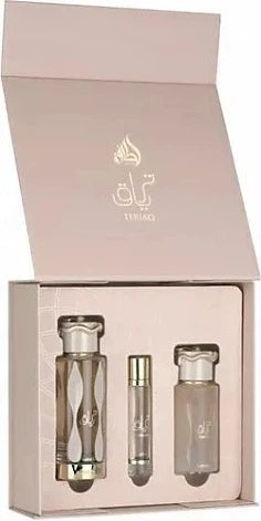 Lattafa Teriaq 3 pcs Gift Set   100ml EDP + 12ml Travel Spray + 50ml Hairmist set  - Just Perfume