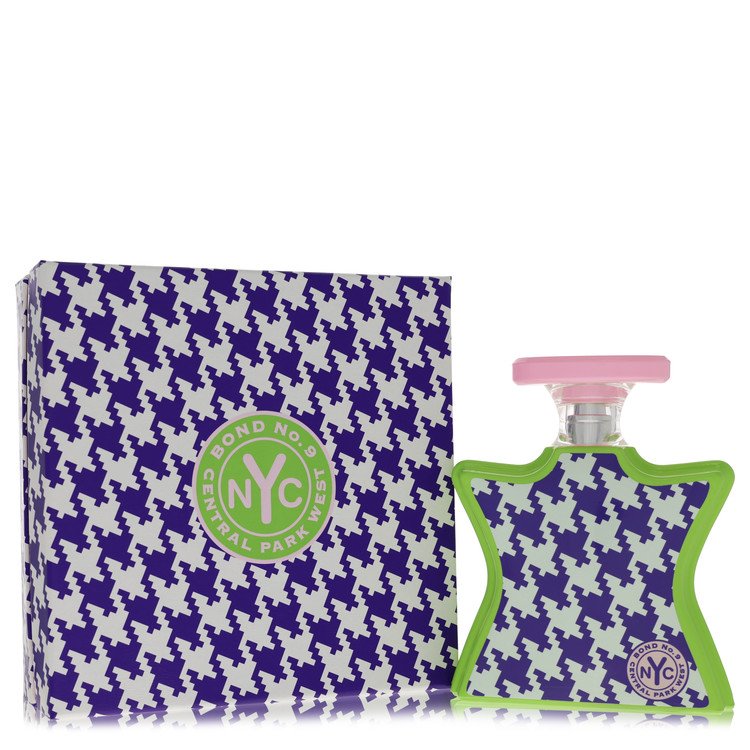 Perfume bottle and packaging with houndstooth pattern and 'NYC' branding on a white background