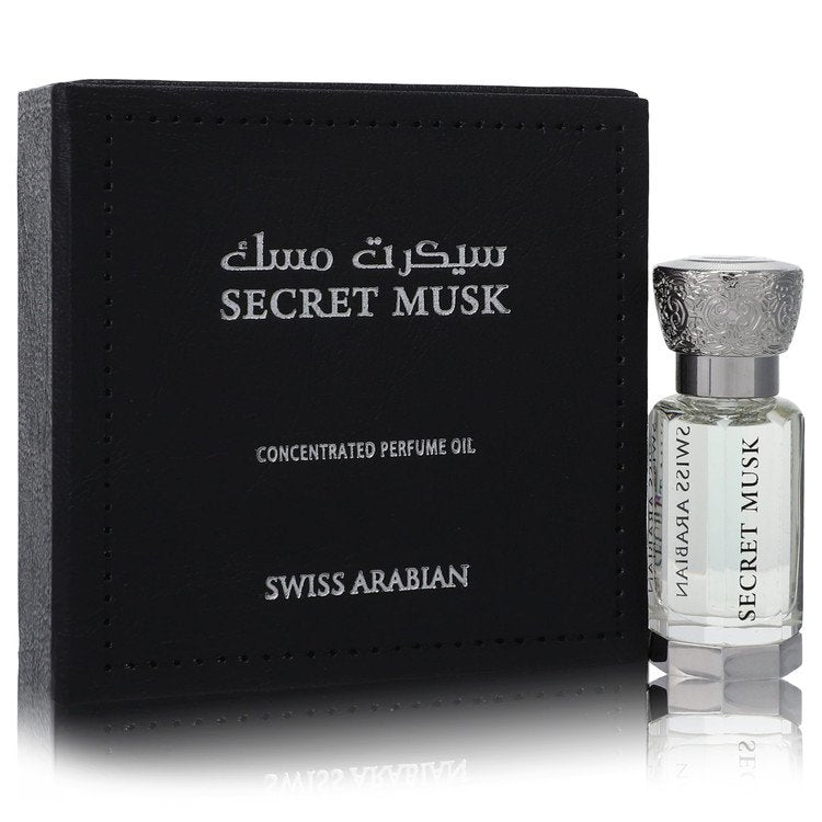 image showing the bottle and packaging for Swiss Arabian Secret Musk Perfume By Swiss Arabian Concentrated Perfume Oil (Unisex) 12ml