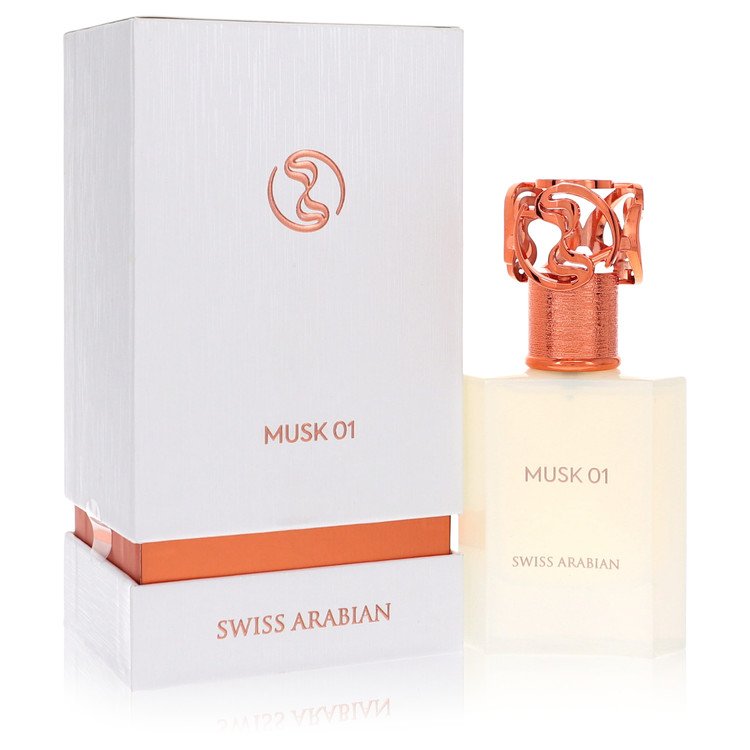 image showing the bottle and packaging for Swiss Arabian Musk 01 Cologne By Swiss Arabian Eau De Parfum Spray (Unisex) 50ml