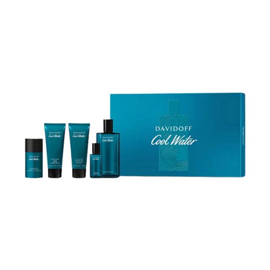 Davidoff Cool Water 5pc Set EDT 125ml + Deo Stick 75g + Aftershave Balm 75ml + Shower Gel 75ml + Travel Spray 15ml - Just Perfume