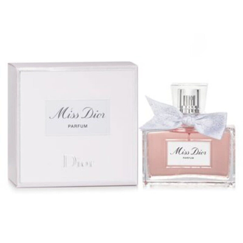 Miss Dior parfum bottle with packaging on a white background