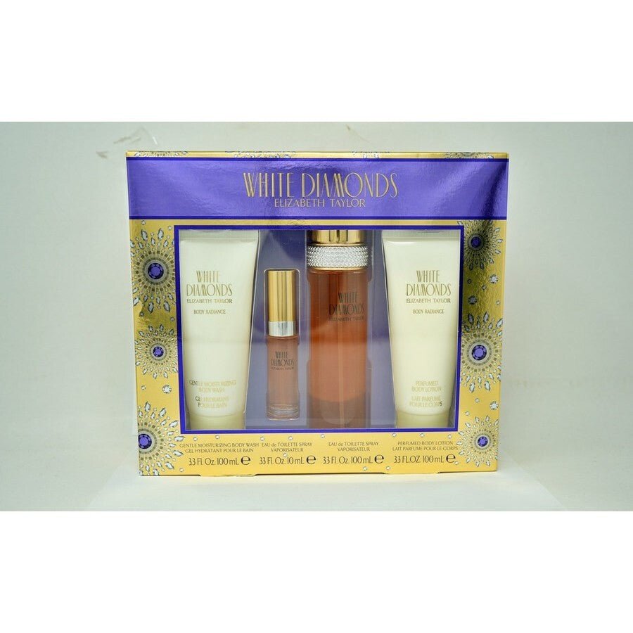 Elizabeth Taylor White Diamonds 4pc Set EDT 100ml + Purse Spray 10ml + Body Lotion 100ml + Body Wash 100ml - Just Perfume